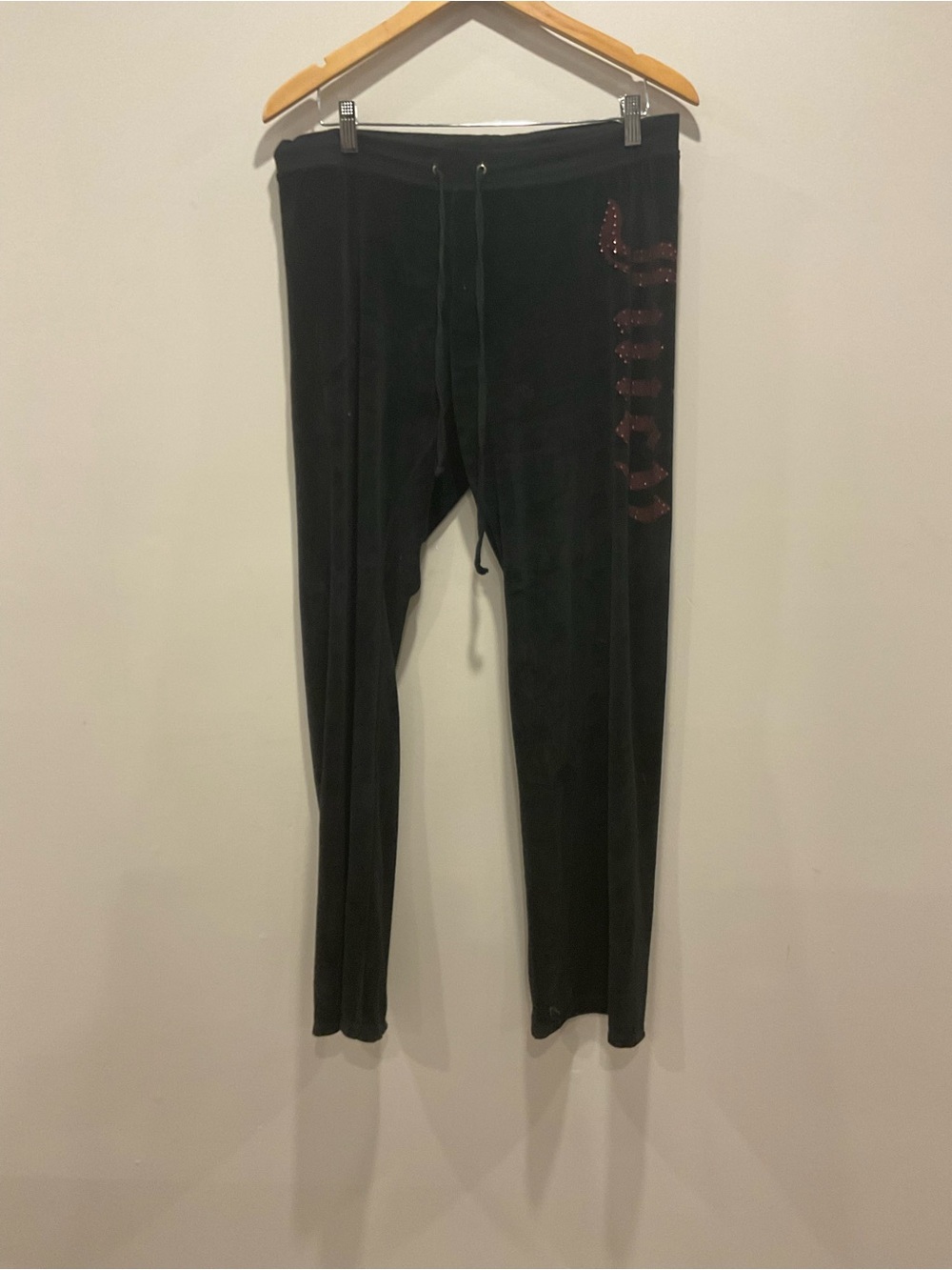 Juicy Couture Black Velour Joggers with Pink Rhinestone Script